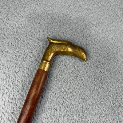 Brass Eagle Head Handle Walking Stick Collector's Cane Wood Shaft 36" Vintage - Image 1 of 4