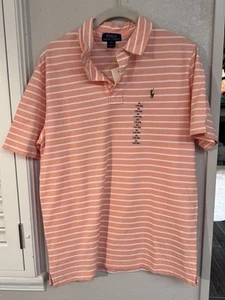 Boys Polo Ralph Lauren Orange And White Striped Polo New Size XL - Picture 1 of 5