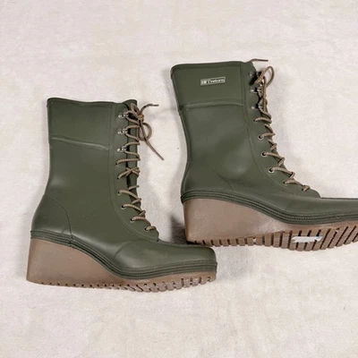Tretorn Rain Boots Womens Green Lace Up Tall Wedge Waterproof Boots Size 9 - Image 1 of 4