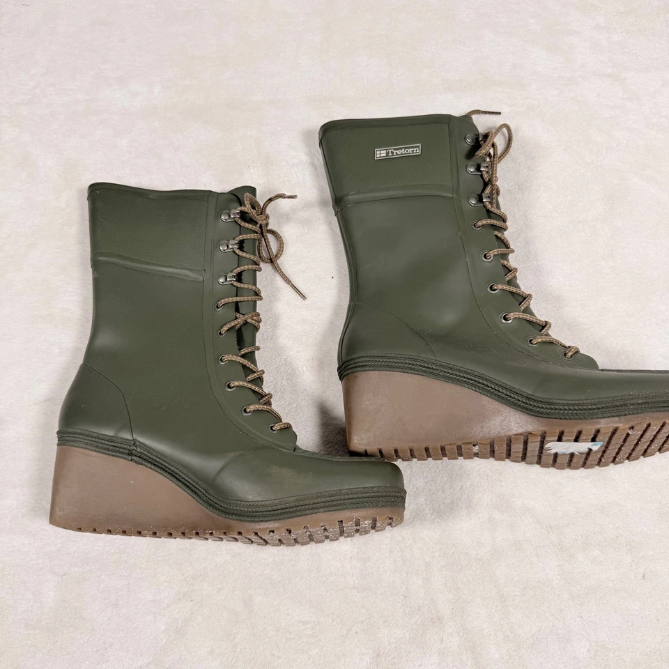 Botas de lluvia Tretorn para mujer verdes con cordones altas botas impermeables talla 9 Foto 1 de 4