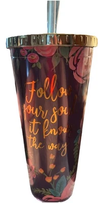 Pajita vaso Mary Square SIGUE TU ALMA It Knows The Way detalles florales dorados Foto 1 de 4