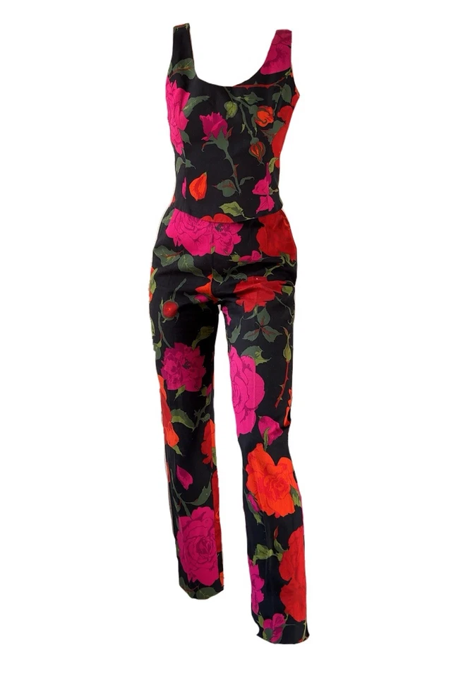 Conjunto Pantalones Top Vintage Moschino Baratos y Chic Floral Dos Piezas Años 90 IT42 e IT44 Foto 1 de 4