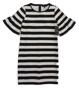 $135 NWT Ralph Lauren Short Sleeves Round Neck Shift Striped Nautical Dress M - Picture 1 of 8