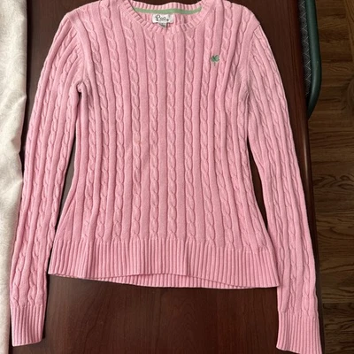 Suéter Lilly Pulitzer Rosa Tejido con Cable Pequeño Logo de Palmera Algodón Cuello Redondo Foto 1 de 4