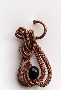 Wire Wrapped Copper Black Onyx Pendant Hand Crafted necklace jewelry antiqued US - Picture 1 of 7