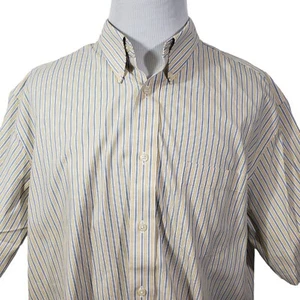 Eddie Bauer Mens Shirt XXL Relaxed Fit Short Sleeve Button Up Blue/Yellow Stripe - Picture 1 of 11