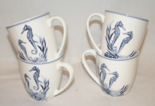 Mikasa Seahorse Bay Blue & White Bone China Coffee Mugs Set of Four New