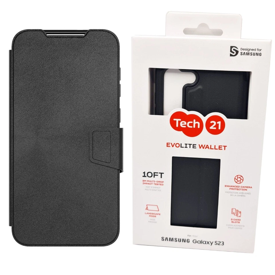 Wallet Case For Samsung Galaxy S23 EvoLite Black Cover Shockproof by Tech21 - Image 1 of 4