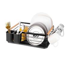 1 Tier Black Dish Drainer Rack with Plastic Base Tray and Cutlery Holder 