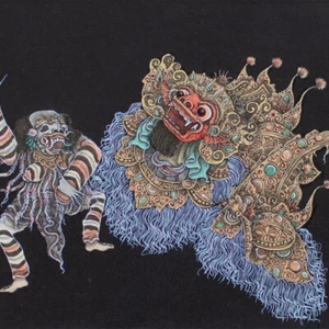 Bailarín de baile Barong Bali mitología ceremonia sin firmar acuarela siglo XX - Imagen 1 de 5