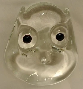Vtg Murano ? Art Glass Icy Clear Owl Paperweight-Reddish Black Eyes-Sweden? - Picture 1 of 10
