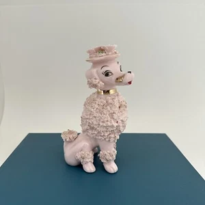 Vintage Pink & Gold Spaghetti Poodle with Flower Hat Figurine - Picture 1 of 13