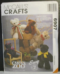 McCall's Crafts Pattern 6907 Oso Conejo Cordero Carol's Zoo Corte Completo 1993 De Colección - Imagen 1 de 17