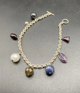 Estate Sterling Silver Multi-stone Dangle Bracelet - Picture 1 of 6