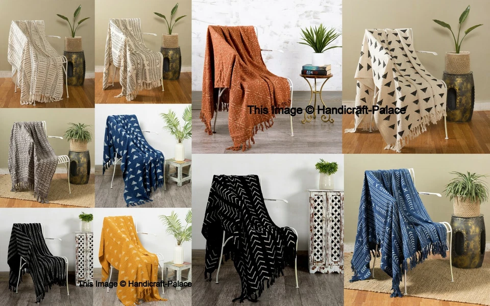 Indisch Mudcloth Überwurf Sofa Dekor Hand Webstuhl Decke Boho Blockdruck - Bild 1 von 2
