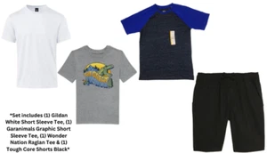 Wonder Nation Boys Lot 4 Short Sleeve T-Shirts Black Shorts Set Sz L/10-12 NEW - Picture 1 of 13