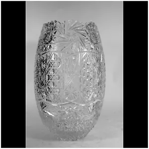 Handgeschliffene große Kristall Vase türkisches Glas Sägezahnrand elegantes Dekor - Bild 1 von 12