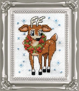 Cross Stitch Kit Design Works Christmas Reindeer Picture w/Frame & Mat #DW522 - Picture 1 of 1