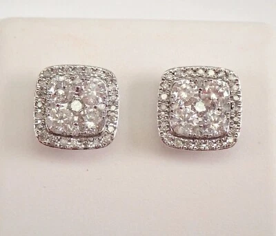 Aretes con racimo de moissanita real de corte redondo de 2 quilates enchapados en oro blanco de 14 k Foto 1 de 4