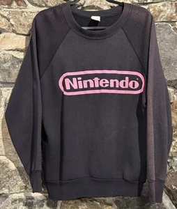 Nintendo Sweat Shirt Vintage 80s NES Black & Pink Single Stitch N64 SNES RARE - Picture 1 of 14