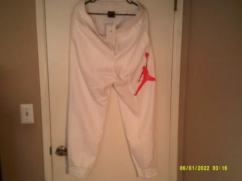 NEW JORDAN PERFORMANCE "MJ Jumpman Logo Fleece Pants" MEN'S WHITE RED LARGE Cover