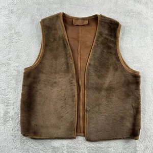 Vintage Lauren Ralph Lauren 70-80s Brown Leather Faux Fur Davy Crocker Vest BOHO - Picture 1 of 7