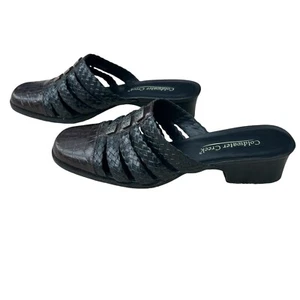 Coldwater Creek Womens Mules 7.5M Black Brown Woven Leather Closed Toe Strappy - Picture 1 of 17