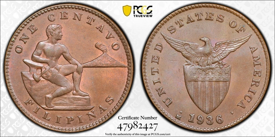 Centavo 1936-M 1c graduación profesional MS63BN EE. UU. Filipinas 90129,63/47982427 3/8 superior Foto 1 de 4