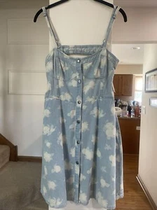 Y2K 2000s Bongo Light Wash Denim Mini Button Up Dress Open Back Side Pockets M - Picture 1 of 13