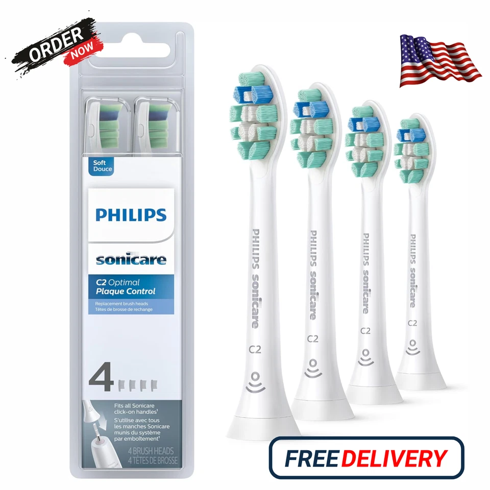 Paquete de 4 cabezales de cepillo de dientes con control óptimo de placa C2 para Philips Sonicare HX9024/10 Foto 1 de 4