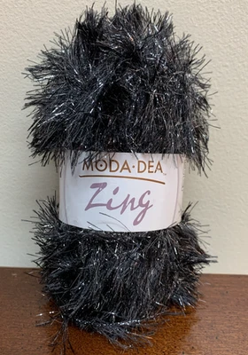 New Moda Dea Zing Yarn Metallic Black Eyelash Midnight 1.76 oz Skein 87 yd - Image 1 of 3