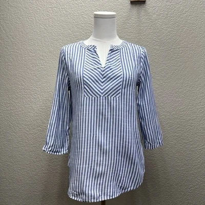 Van Heusen  Women's sz XS Blue Stripe 3/4 Sleeve V-Neck - Изображение 1 из 4