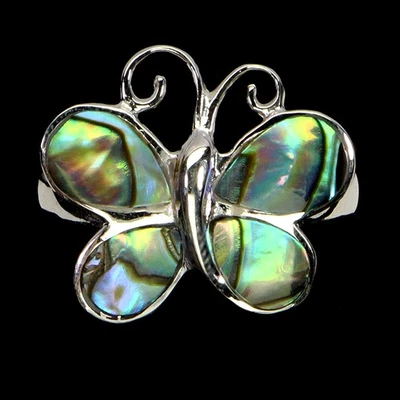 Anillo de plata de ley 925 elegante madreperla mariposa piedras preciosas joyería talla 7 Foto 1 de 4