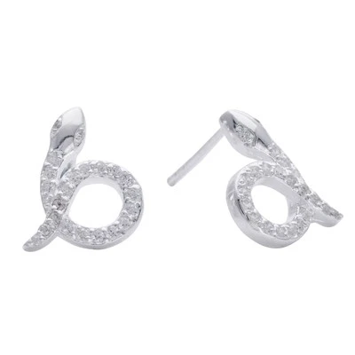 Silverly Orecchini Argento 925 Serpente Arricciato Con Zirconi Cubici - Immagine 1 di 3