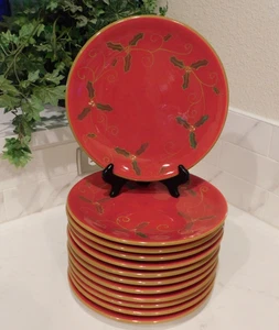 Lot Of 12 Garden Ridge Christmas Plates Red Gold Leaf 10 inch - Picture 1 of 7