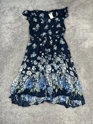 Lucky Brand Dress Womens 1x Blue Green Floral Blouson New Foto 1 de 4