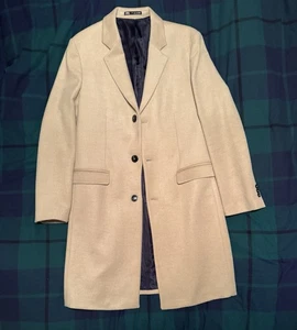 Zara Mens Beige Single Breasted Overcoat size Large - Picture 1 of 8