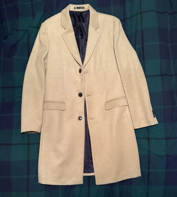 Zara Mens Beige Single Breasted Overcoat size Large - Image 1 of 4