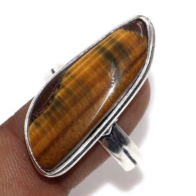 925 Silver Plated Tiger Eye Ring Handmade Jewelry Size US 12.5 AU g420 - image 1 of 3