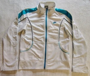 Youth L 14 Nike Track Jacket White Carolina Blue Full Zip Up Long Sleeve - Picture 1 of 24