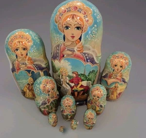 Increíble conjunto de muñecas apilables matrioska rusas de madera de 10 piezas - pintadas a mano (1999) - Imagen 1 de 6