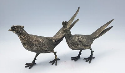 Couple de Coqs de Bruyère - Bronze argenté - Art Animalier - Ancien - Photo 1/4