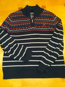 Nautica L  Pullover 1/4 Zip Sweater Navy  fair isle style runs small see descrip - Picture 1 of 6