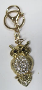 Vintage Gold tone with Clear Stones Keychain - OWL - Picture 1 of 6