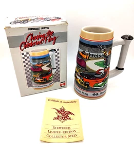 Budweiser Chasing The Checkered Flag LE Beer Stein New In Box Mug 1990 - Picture 1 of 6
