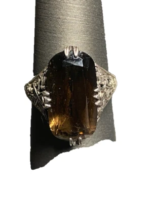 ANILLO PLATA ESTERLINA 925 FILIGRANA Y CUARZO AHUMADO TALLA 5,75 Foto 1 de 4