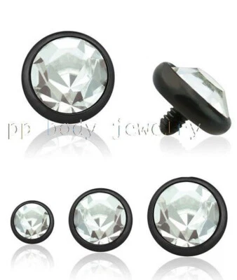 2 piezas. Parte superior de anclaje dérmico roscado interno de acero PVD negro 14G plana circonita cúbica Foto 1 de 2