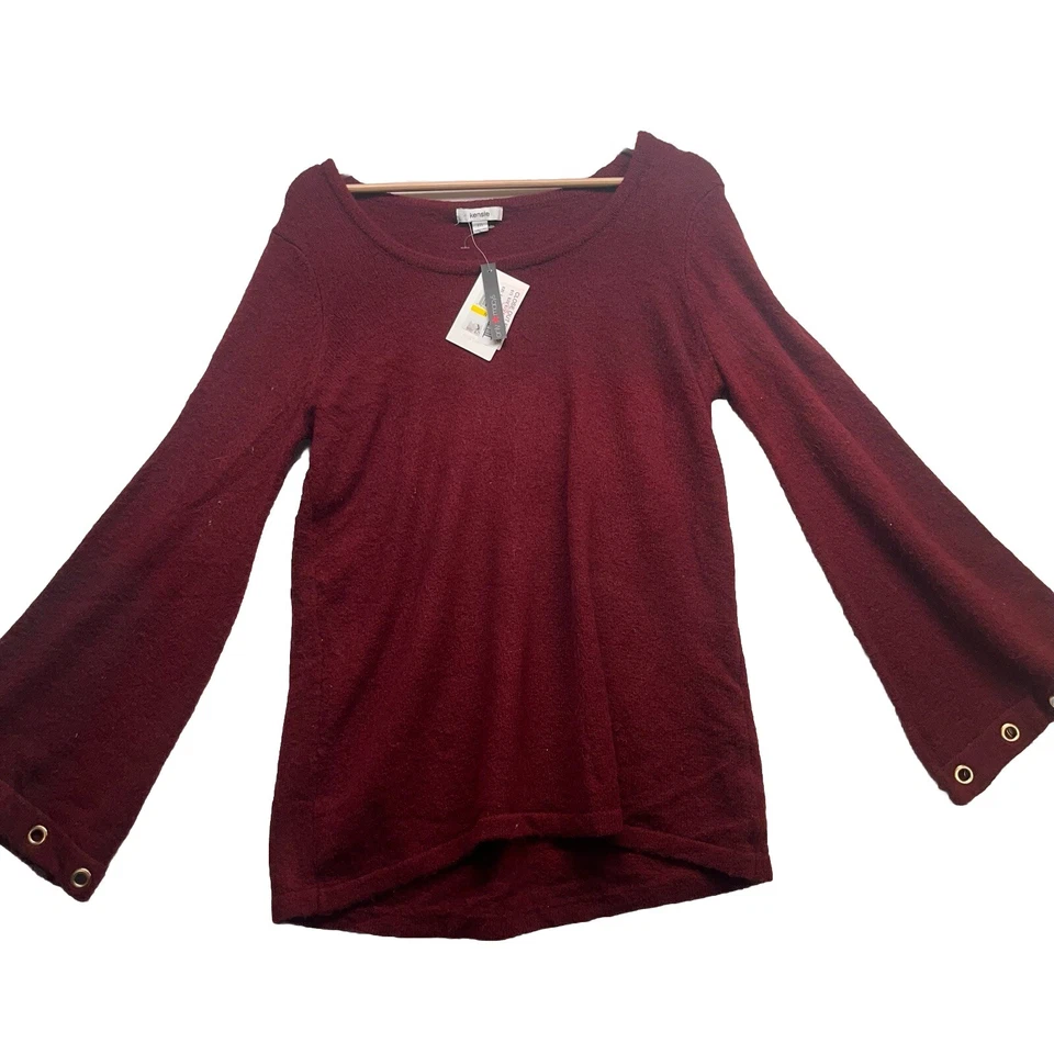 Kensie Knit Bell Sleeve Grommet Hole Tunic Sweater Cranberry Crew Neck M