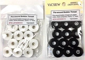 Pre-wound Bobbin Thread Polyester 75D/2 "L" Size Black or White Colour - Picture 1 of 1