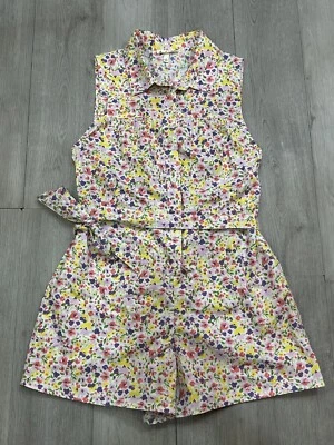 Mameluco Derek Heart Retro años 50 look blanco multi floral sin mangas con cinturón talla mediana Foto 1 de 4